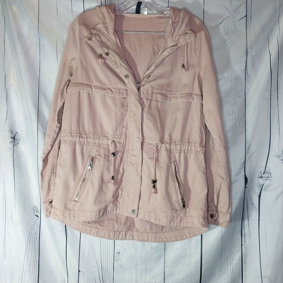 H&M Jackets & Blazers - H&M Divided Dusty Pink Mauve Utility Jacket Lightweight Cotton Zip Front
